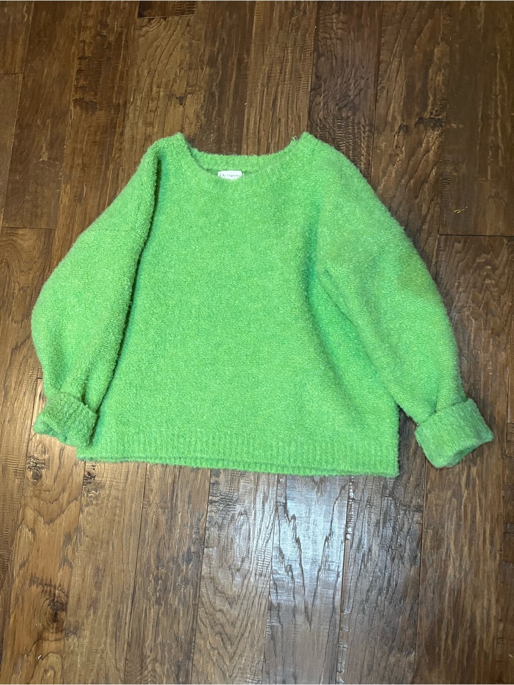 By Together Lime Green Fuzzy Crewneck Sweater Large